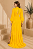 Yellow Keyhole Balloon Sleeve Evening Gown