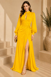 Yellow Keyhole Balloon Sleeve Evening