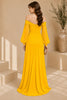 Yellow Off Shoulder Ruched High Slit