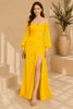 Yellow Off Shoulder Ruched High Slit