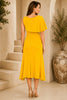 Yellow One Shoulder Draped Midi Dress