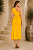 Yellow One Shoulder Knot Waist Midi Dress