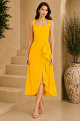 Yellow Square Neck Cascade Draped