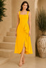 Yellow Square Neck Cascade Draped