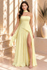 Yellow Strapless Draped Cape Pleated Maxi Dress