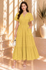 Yellow Brick Short Sleeve Tiered Midi Dress