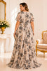 Beige Floral Chiffon Plus Size Maxi Dress