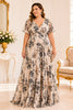 Beige Floral Chiffon Plus Size Maxi Dress