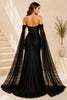 Black Corset Cape Slit Gown