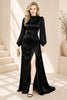 Black High Neck Satin Slit Gown