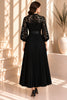 Black Lace Bodice Pleated Midi Dress