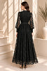 Black Lace Button Front Tie Waist Maxi Dress