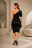 Black One Shoulder Draped Evening Dress