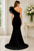 Black One Shoulder Ruffle Evening Gown