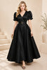 Black Puff Sleeve Belted Ball Gown