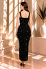 Black Rhinestone Strap Midi Dress