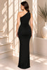 Black Ruched One Shoulder Mermaid Maxi Dress
