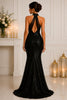 Black Sequin Halter Mermaid Gown