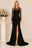 Black Sequin Illusion Sleeve Gown