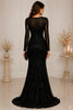 Black Sequin Long Sleeve Evening Gown