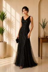 Black Sequin Mermaid Evening Gown