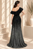 Black Sequin One Shoulder Ruffle Evening Gown