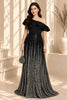 Black Sequin One Shoulder Ruffle Evening Gown
