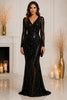 Black Sequin V Neck Evening Gown