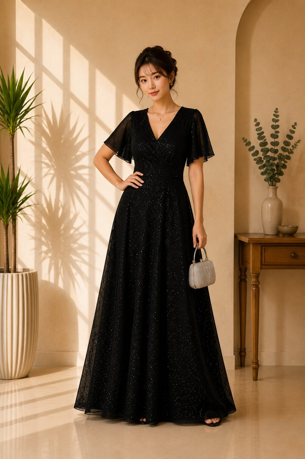 Black Shimmer A-Line Dress
