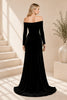 Black Velvet Bow Slit Gown