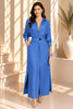 Blue Button Front Belted Shirt Maxi Dress