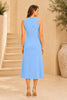 Blue Cascade Ruffle Midi Dress