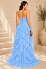 Blue Corset Ruffle High Low Gown