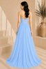Blue Corset Tulle High Slit Evening Gown