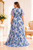 Blue Floral Chiffon Plus Size Maxi Dress