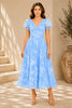 Blue Floral Embroidered Midi Dress