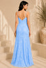 Blue Floral Lace Evening Gown
