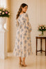 Blue Floral Long Sleeve Ruffle Midi Dress