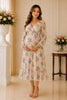 Blue Floral Long Sleeve Ruffle Midi Dress