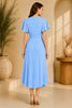 Blue Flutter Sleeve Wrap Midi Dress