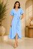 Blue Flutter Sleeve Wrap Midi Dress