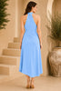 Blue Halter Draped Wrap Midi Dress