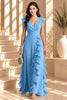 Blue Ruffle Wrap Maxi Dress