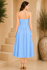 Blue Strapless Ruched Waist Midi Dress
