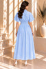 Blue Striped Button Front Midi Dress