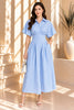 Blue Striped Button Front Midi Dress