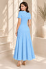 Blue Tweed Button Front A Line Midi Dress