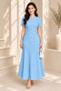 Blue Tweed Button Front A Line Midi Dress