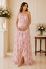 Blush Bloom One-Shoulder Floral Maternity Gown