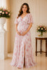 Blush Floral Flutter Sleeve Maxi Gown